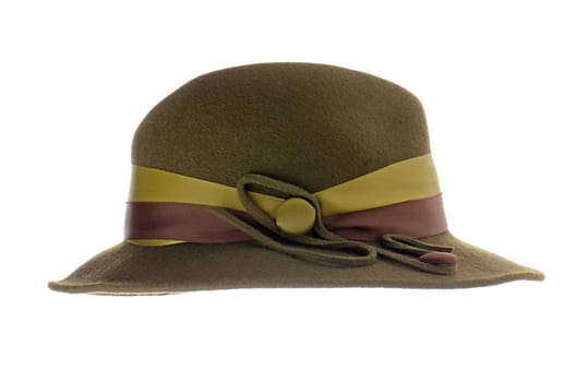 Green vintage hat isolated on white background.