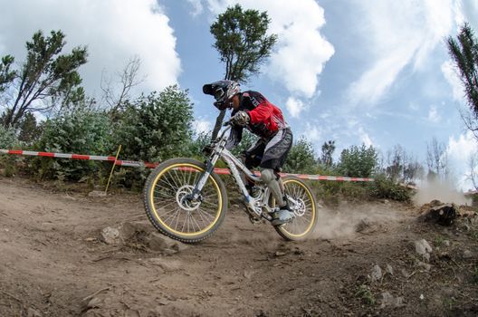 PENELA, PORTUGAL - SEPTEMBER 9: Unidentified rider during the 6th Stage of the Taca de Portugal Downhill Vodafone on september 9, 2012 in Penela, Portugal.