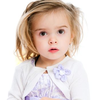 Portrait of a cute little girl over white