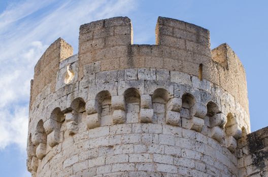 Stone tower of Penafiel Castle in Spain, created in the 10th century and located at the Hill.