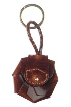 Leather key chain isolated on white background.