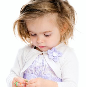 Portrait of a happy little girl over white