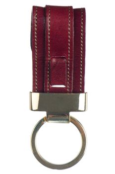 Leather key chain isolated on white background.