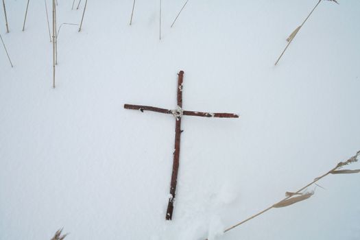 Cross in winterscene