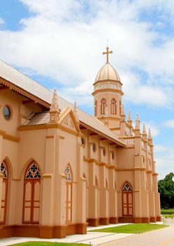 Catholic church with a blue sky, taken in Thailand