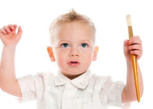 boy with painbrush isolated on a white background