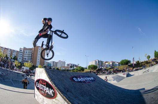 LEIRIA, PORTUGAL - SEPTEMBER 30: Unidentified rider during the 2nd Stage of BMX Series 2012 on september 30, 2012 in Leiria, Portugal.