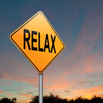 Illustration depicting a roadsign with a relax concept. Dusk sky background.