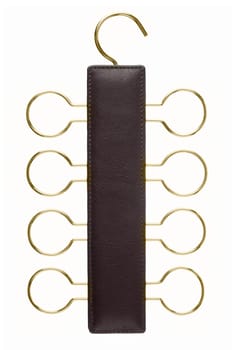 Leather tie hanger isolated on white background.