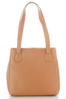 Womanish brown leather bag isolated on a white background.