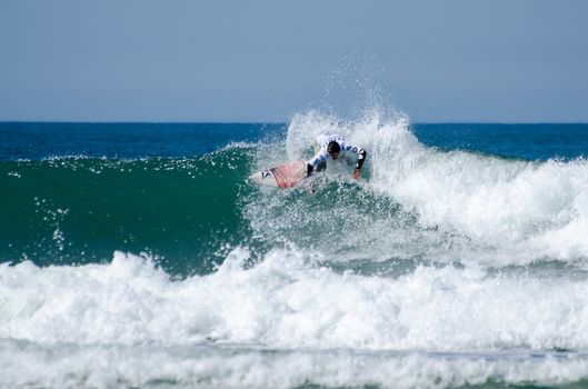 FIGUEIRA DA FOZ, PORTUGAL - SEPTEMBER 30: Unidentified surfer at the 4th stage of MEO Figueira Pro on september 30, 2012 in Figueira da Foz, Portugal.