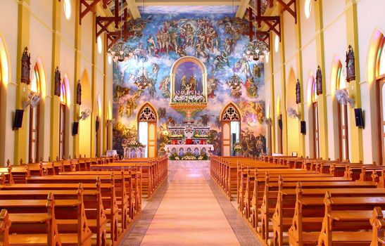 Catholic church interior view, taken in Thailand