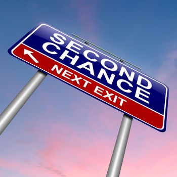 Illustration depicting a roadsign with a second chance concept. Sky background.