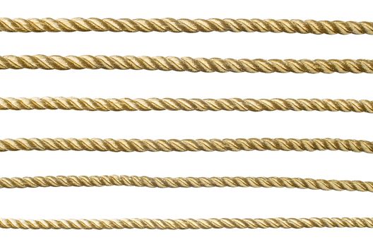 Seamless golden rope isolated on white background for continuous replicate.