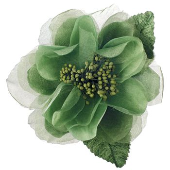 Green fabric flower isolated on a white background.