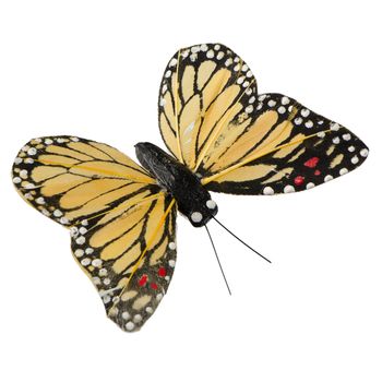 Artificial butterfly decoration isolated on white background.