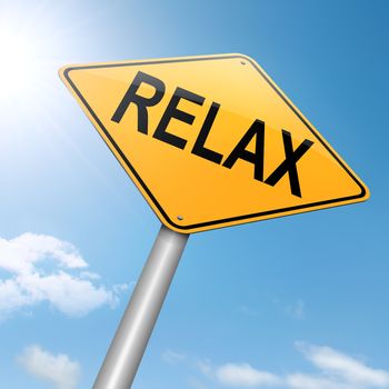 Illustration depicting a roadsign with a relax concept. Sky background.