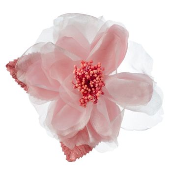 Pink fabric flower isolated on a white background.