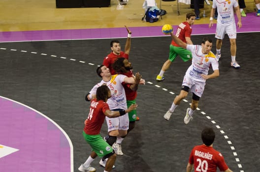 ESPINHO, PORTUGAL - NOVEMBER 4 : Manaskov (MKD) during the European Handball Championship qualifying match Portugal - Macedonia, November 4, 2012 in Espinho, Portugal