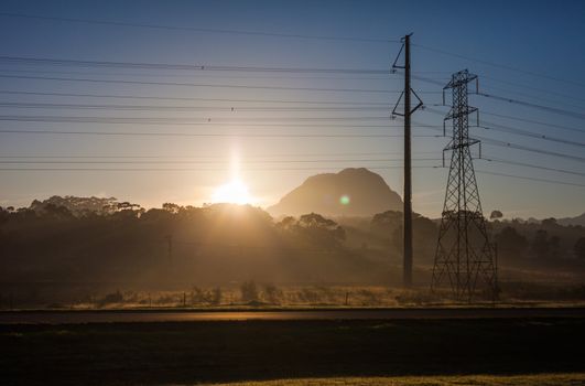 Fields and power lines near Cape Town, South Africa