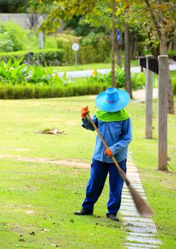 Worker in a backyard