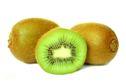 Close up group of kiwi fruit isolated on a white background 