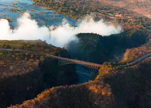 Victoria Falls from the air in the afternoon