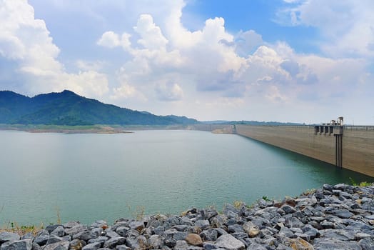 River and mountain backside of Khundanprakanchon dam, Nakhon Nayok, Thailand