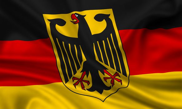 waving flag of germany with crest