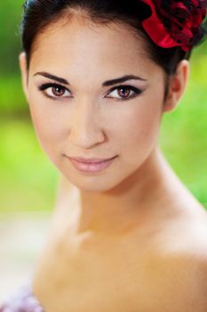 a close up portrait of a brunette beautiful girl 