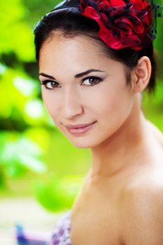 a close up portrait of a brunette beautiful girl 