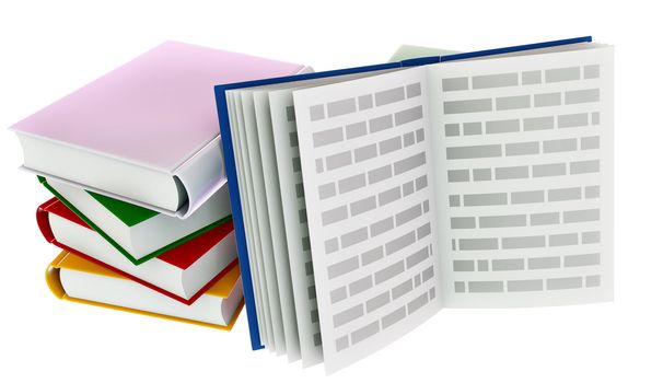 Group of open school books for education