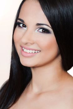 a close up portrait of a brunette beautiful girl 