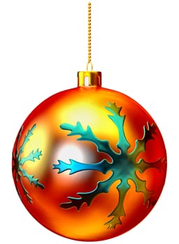 red ball bauble with decorative pattern at the shape of snowflakes for Christmas fir tree