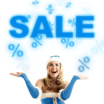 happy santa girl drop in air sale signs