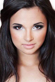 a close up portrait of a brunette beautiful girl 