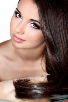 a close up portrait of a brunette beautiful girl 