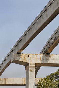 Stanchions and track of a section the monorail construction in Bombay India. Shot location Chembur urban district of Mumbai