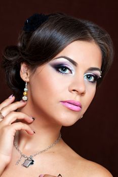 a close up portrait of a brunette beautiful girl 