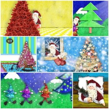santa claus photo collage in bright colors