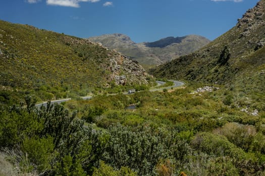 Windy road cutting through the mountains of South Africa