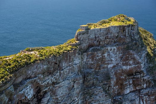 A very steep cliff at Cape Point, the place where the Atlantic Ocean meets Indian Ocean