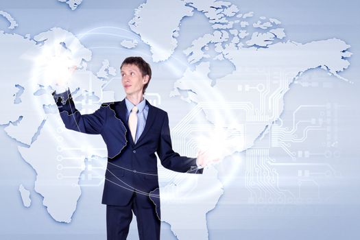 Modern Business World, A businessman navigating virtual world map