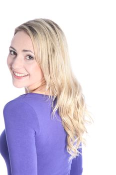 Portrait of beautiful friendly smiling young blonde woman in studio on white background Portrait of beautiful friendly smiling young blonde woman in studio on white background