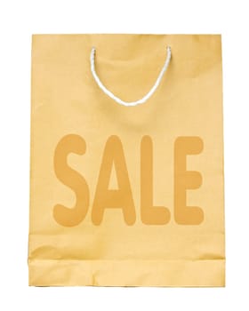 Brown paper shopping bag with Sale isolated on white background.