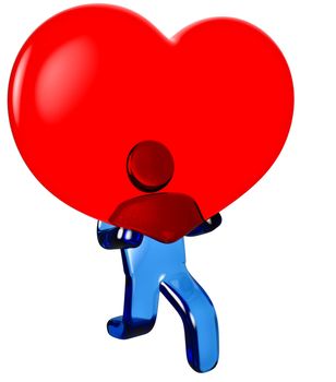man taking up the big red heart as a symbol of love