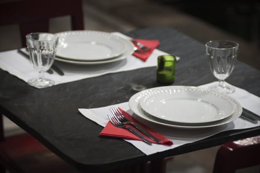 Simple table set in a restaurant, Portugal