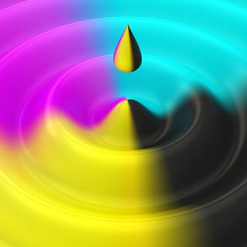 Drop and ripple on the liquid of cmyk colors