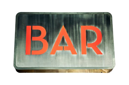 vintage bar sign in stainless steel isolated on white background