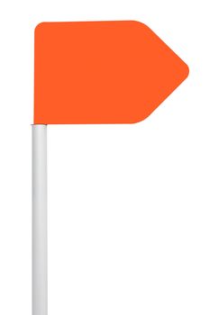 orange directional sign on post pole (isolated on white background, ready for your design)